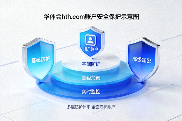 华体会hth.com账户安全盾牌保护示意图，展示多层防护环绕用户账户