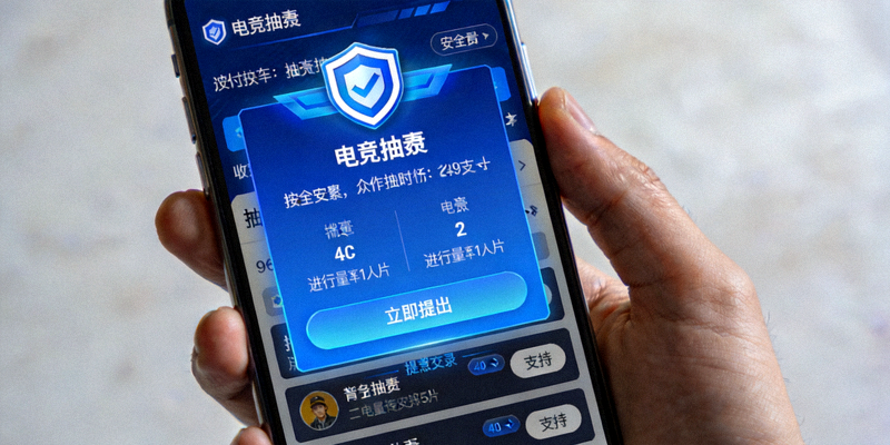 用户正在使用手机进行电竞投注，界面显示安全盾牌图标