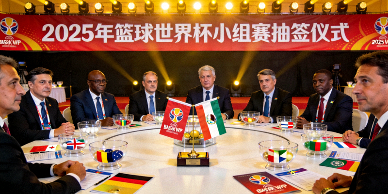 2025年篮球世界杯小组赛抽签仪式现场，各队代表齐聚