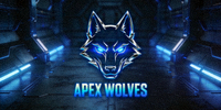 欧洲电竞豪门Apex Wolves俱乐部狼头标志，蓝色科技感设计