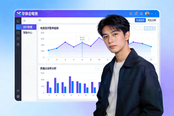 电竞数据分析图表与华体会平台界面结合，展示趋势策略